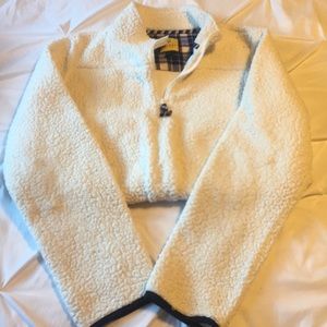 White Sherpa pullover quarter zip sweatshirt